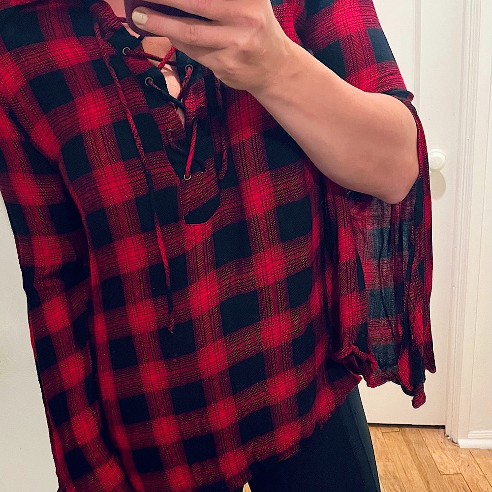 Red flannel blouse
